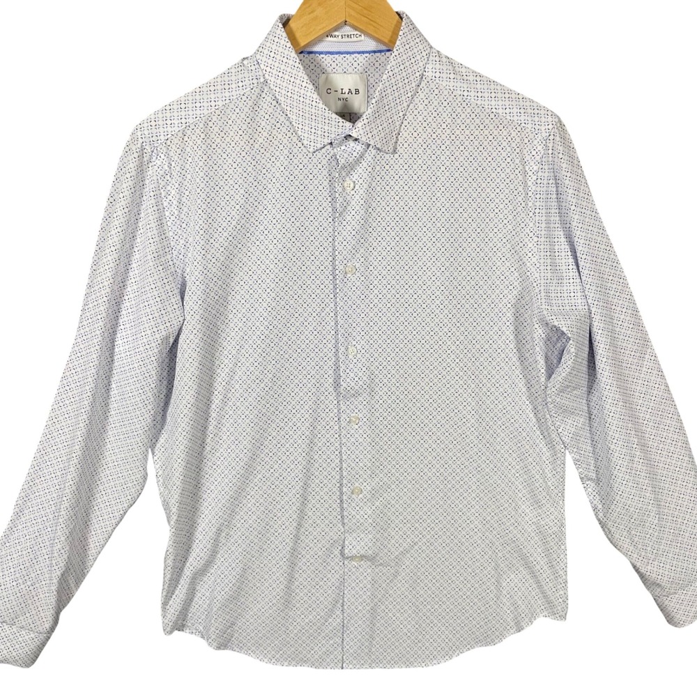 C-Lab NYC Mens 4-Way Stretch Geometric Print Button Down Shirt Size L 16" 34/35